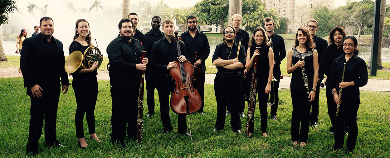 Group photo of the members of Ensemble Ibis taken at the University of Miami